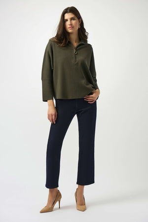 Joseph Ribkoff Sweater Knit Boxy Pullover with Zippered Collar
