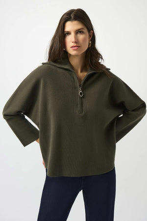 Joseph Ribkoff Sweater Knit Boxy Pullover with Zippered Collar