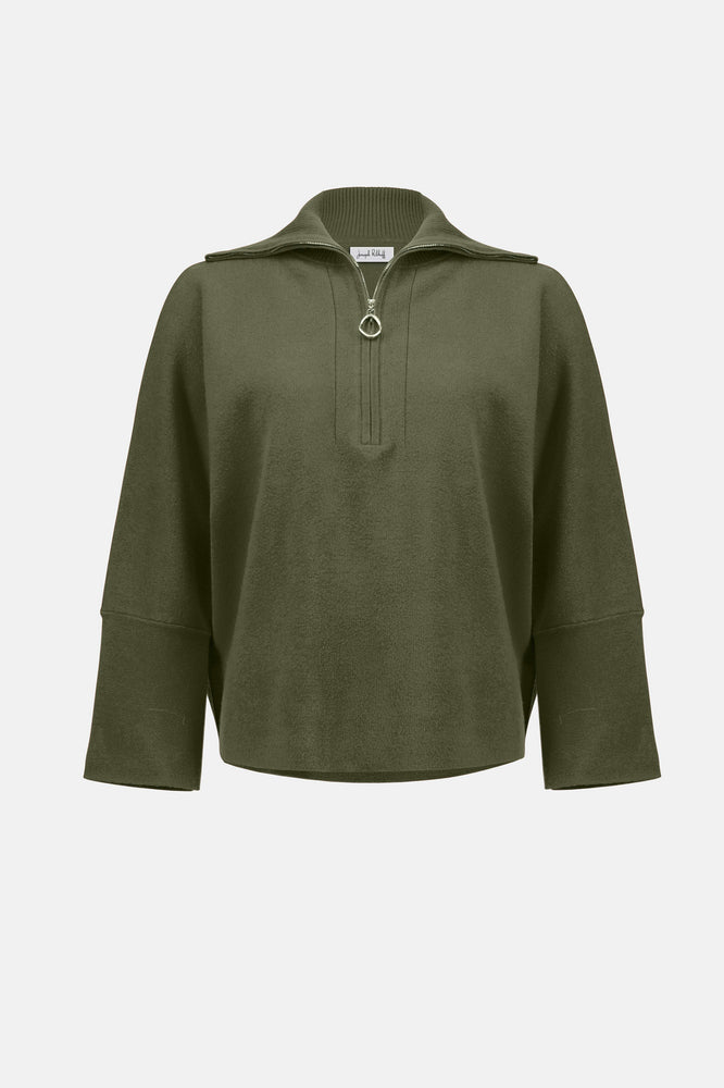 Joseph Ribkoff Sweater Knit Boxy Pullover with Zippered Collar