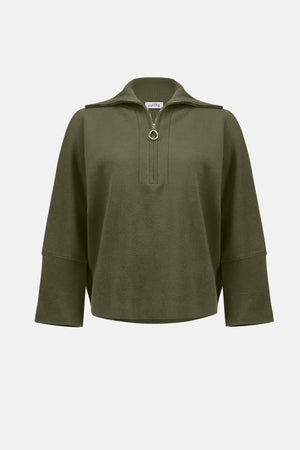 Joseph Ribkoff Sweater Knit Boxy Pullover with Zippered Collar