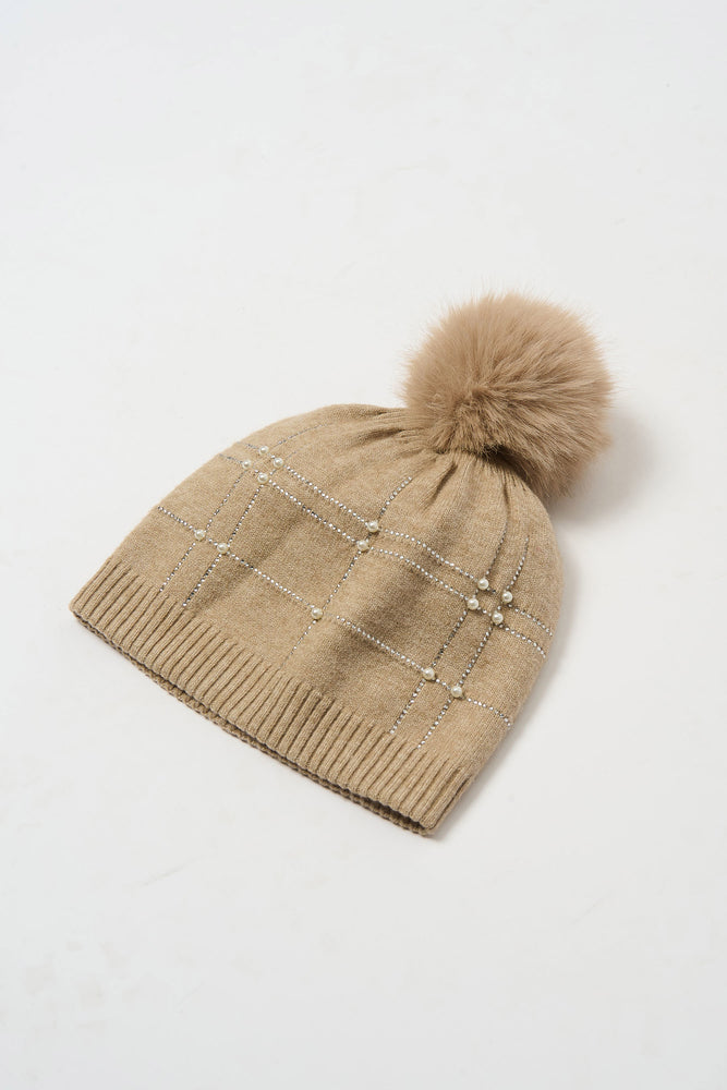 Joseph Ribkoff Knitted Faux Fur Pompom Hat