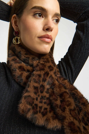 Joseph Ribkoff Faux Fur Leopard Print Pull Through Scarf