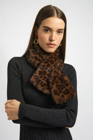 Joseph Ribkoff Faux Fur Leopard Print Pull Through Scarf