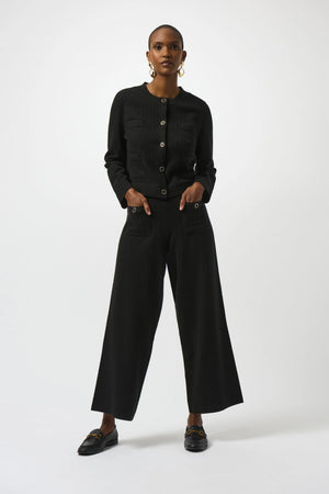 Joseph Ribkoff Sweater-Knit Crew Neck Button Front Jacket