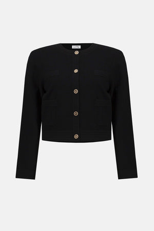 Joseph Ribkoff Sweater-Knit Crew Neck Button Front Jacket