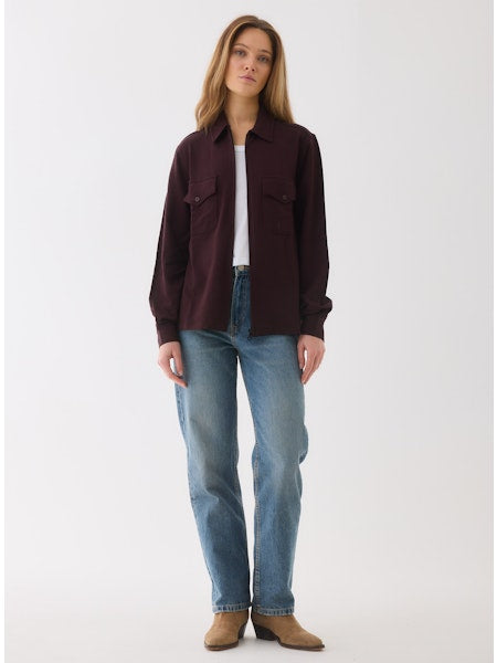 Majestic Filatures French Terry Long Sleeve Zip Front Pocket Shirt