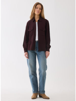 Majestic Filatures French Terry Long Sleeve Zip Front Pocket Shirt