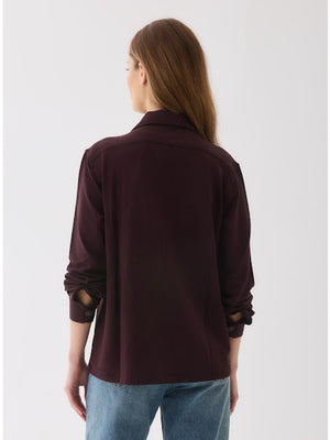 Majestic Filatures French Terry Long Sleeve Zip Front Pocket Shirt