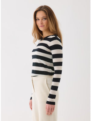 Majestic Filatures 100% Machine Washable Cashmere Stripe Long Sleeve Crewneck