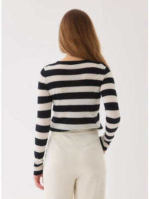 Majestic Filatures 100% Machine Washable Cashmere Stripe Long Sleeve Crewneck
