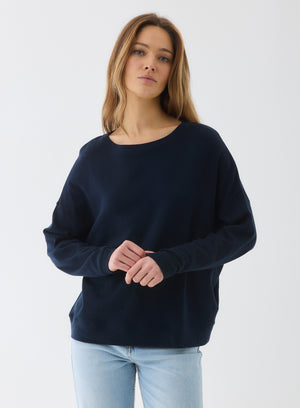 Majestic Filatures Organic Cotton/Cashmere Double Face Long Sleeve Semi Relaxed Crewneck