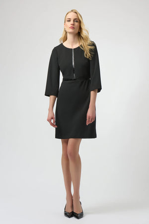Joseph Ribkoff Scuba and Leatherette A-Line Dress
