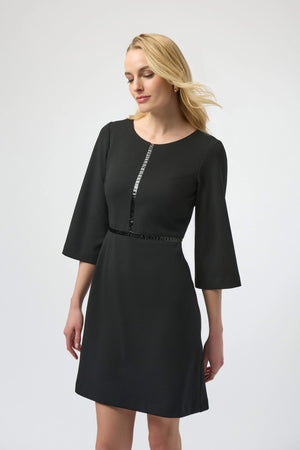 Joseph Ribkoff Scuba and Leatherette A-Line Dress