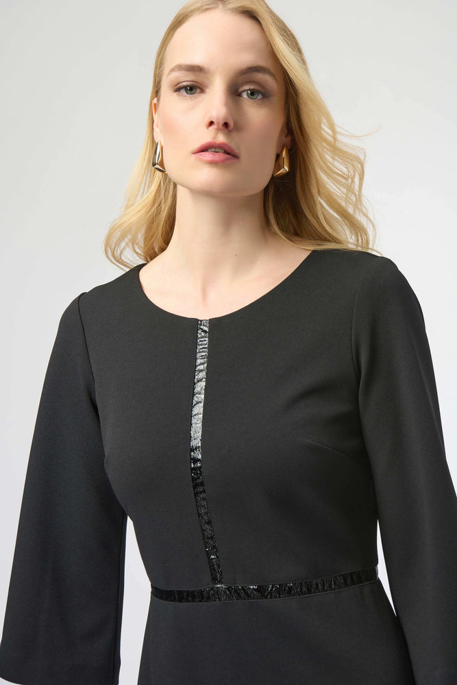 Joseph Ribkoff Scuba and Leatherette A-Line Dress