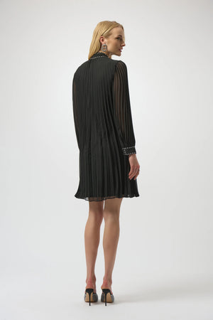 Joseph Ribkoff Pleated Chiffon A-Line Dress with Neck Tie