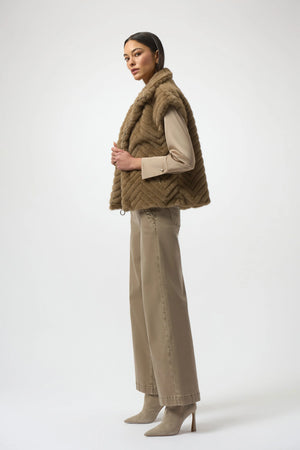 Joseph Ribkoff Chevron Faux Fur Mock Neck Vest