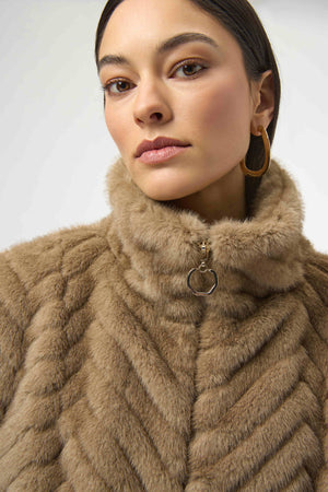 Joseph Ribkoff Chevron Faux Fur Mock Neck Vest
