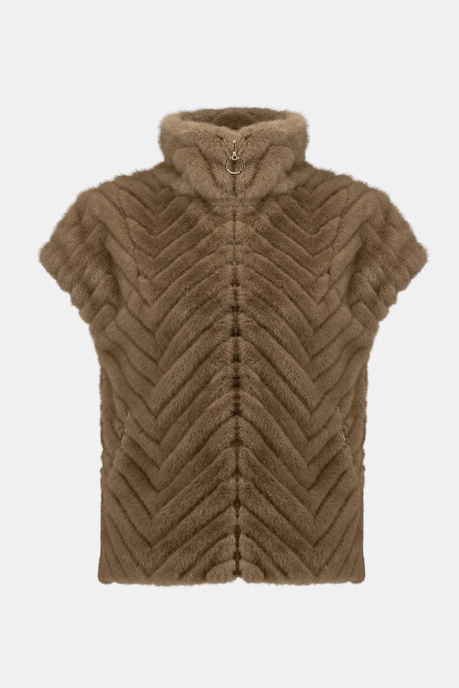 Joseph Ribkoff Chevron Faux Fur Mock Neck Vest