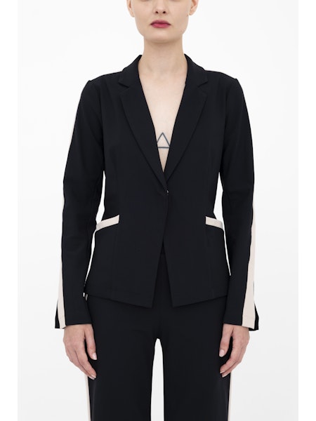 Elaine Kim Bexley Tech Stretch Short Notched Collar Blazer with Contrast Stripe