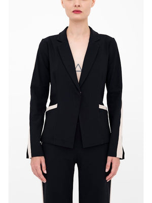 Elaine Kim Bexley Tech Stretch Short Notched Collar Blazer with Contrast Stripe