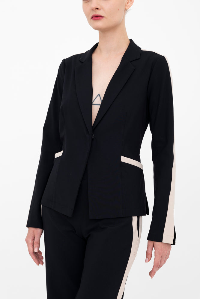 Elaine Kim Bexley Tech Stretch Short Notched Collar Blazer with Contrast Stripe