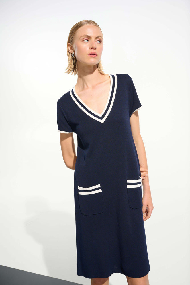 Joseph Ribkoff Knit A-Line Dress with Rib Trim – Intrigue Fine Apparel