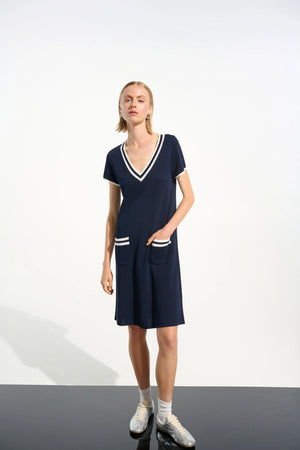 Joseph Ribkoff Knit A-Line Dress with Rib Trim Intrigue Fine Apparel Joseph Ribkoff Knit A-Line Dress with Rib Trim Intrigue Fine Apparel