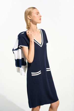 Joseph Ribkoff Knit A-Line Dress with Rib Trim – Intrigue Fine Apparel