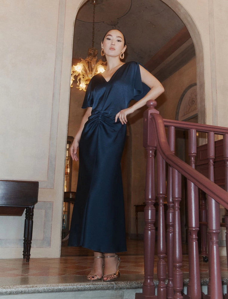 dama dresses navy blue Marella Satin Dress – Intrigue Fine Apparel Lilliana dress - ASTR 3 inch / 110 SIZE:8D Collection:DAILY DROP