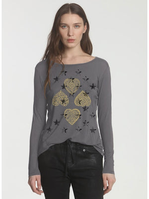 LABEL + thread Graphic Riley Long Sleeve Tee, Deep Taupe Boho Heart