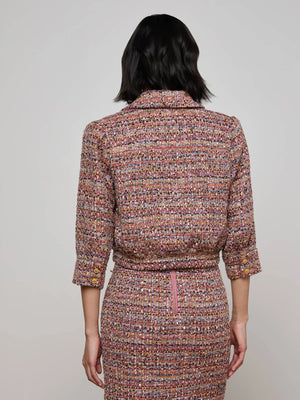L'Agence Jia Crop 3/4 Sleeve Jacket, Mauve and Tan Tweed