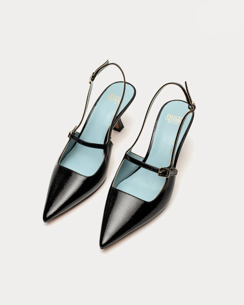 Frances Valentine Vivi Pump with Buckle, Crinkled Black