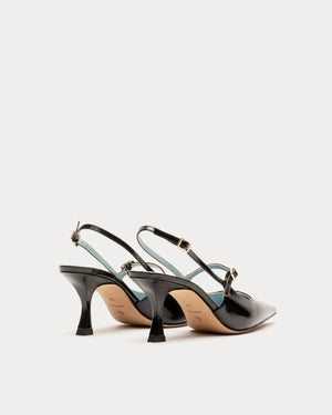 Frances Valentine Vivi Pump with Buckle, Crinkled Black