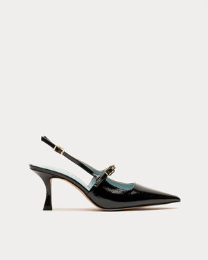 Frances Valentine Vivi Pump with Buckle, Crinkled Black