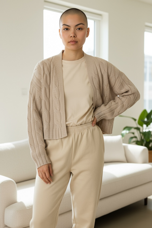 W. Cashmere Talia Cable Knit Open Cardigan