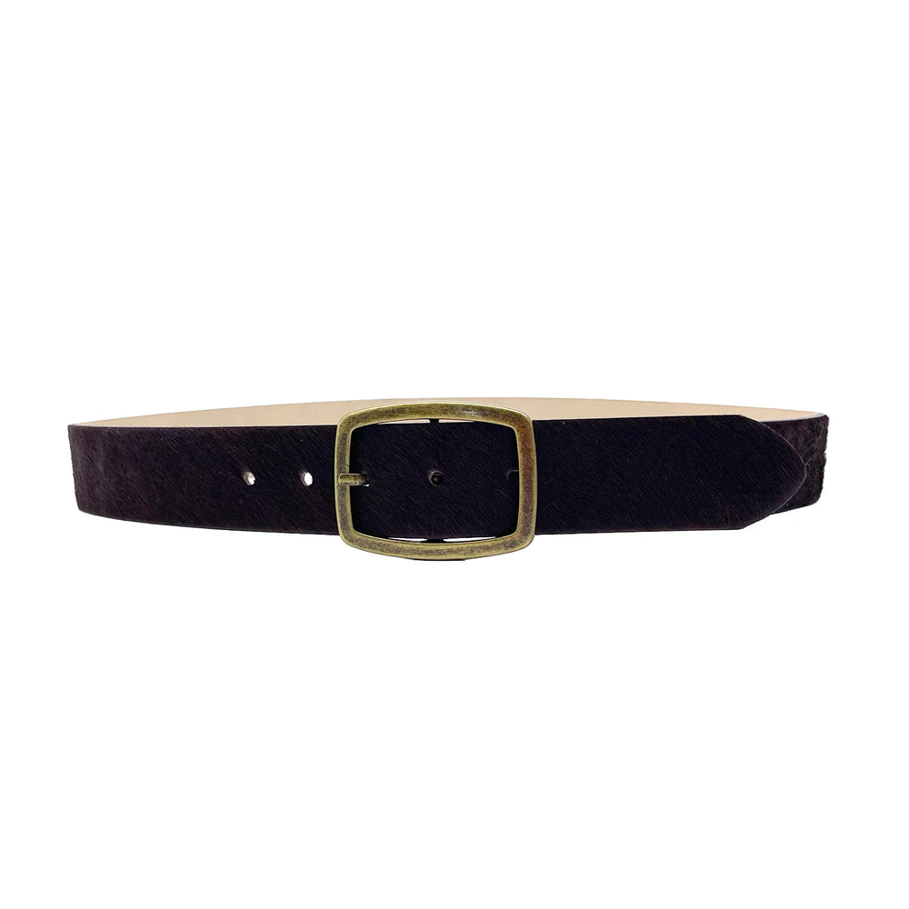 
            
                Load image into Gallery viewer, Streets Ahead Karli Belt - Chocolate Calf-Hair Leather Jean Belt With Brass Buckle
            
        