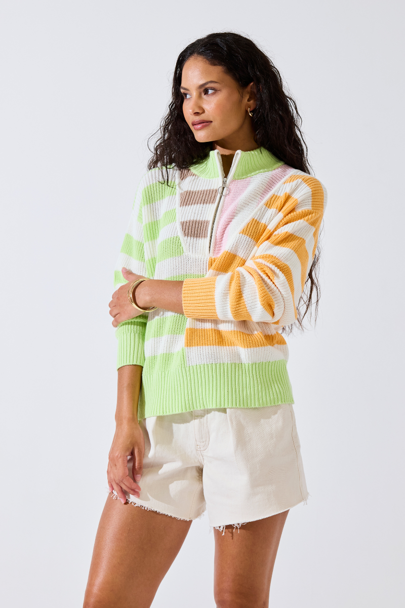 ◆WAI KEI◆Dolphin stripe color mix half sleeve knit Dolphin stripe color mix half sleeve knit GREEN - waikei