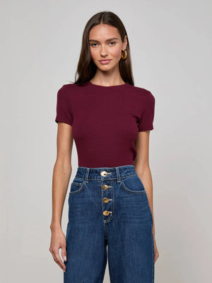 L'Agence Ressi Short Sleeve Crew Neck Tee, Dark Port