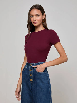 L'Agence Ressi Short Sleeve Crew Neck Tee, Dark Port