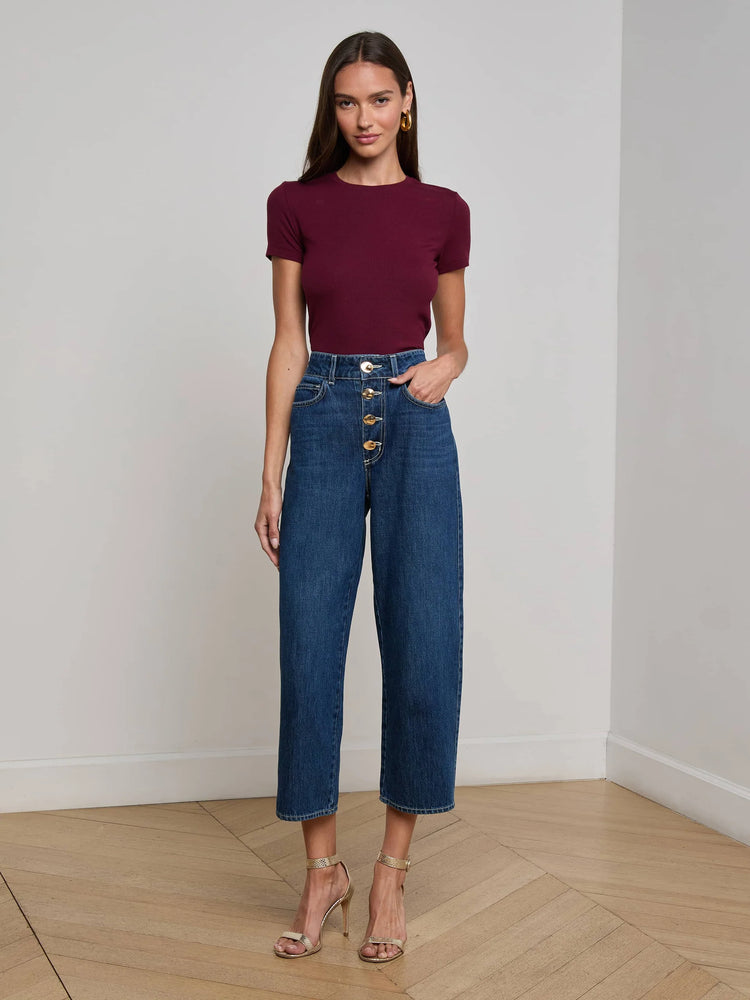 L'Agence Ressi Short Sleeve Crew Neck Tee, Dark Port