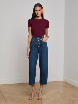L'Agence Ressi Short Sleeve Crew Neck Tee, Dark Port