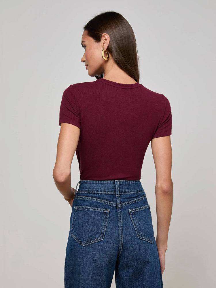 L'Agence Ressi Short Sleeve Crew Neck Tee, Dark Port