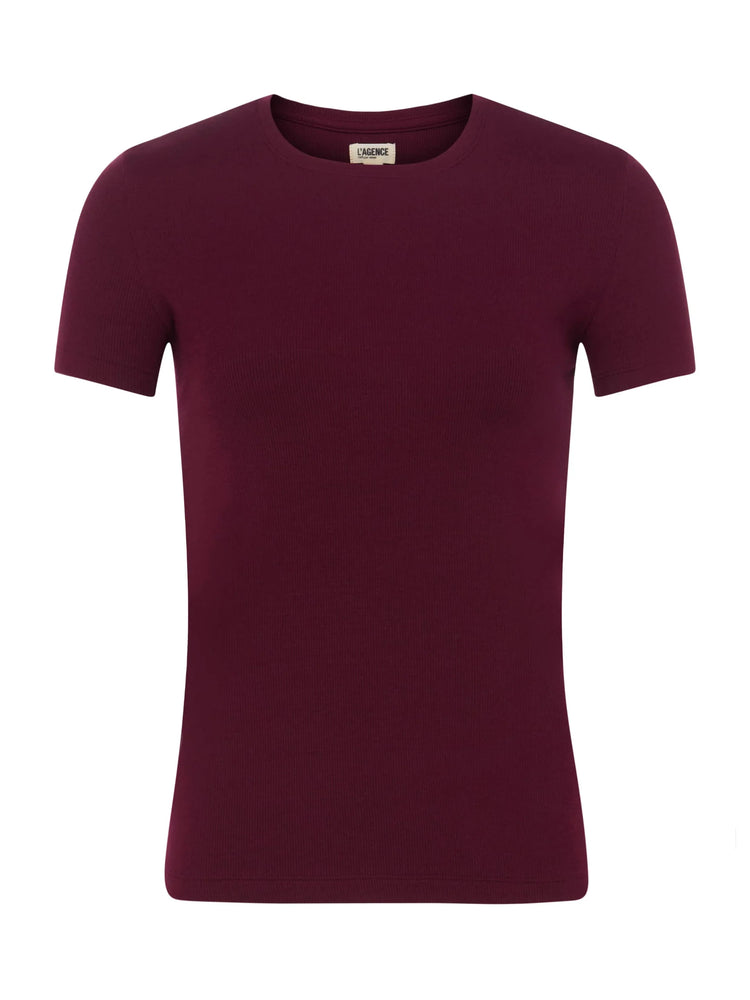 L'Agence Ressi Short Sleeve Crew Neck Tee, Dark Port