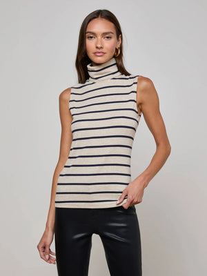 L'Agence Ceci Sleeveless Turtleneck Stripe Top