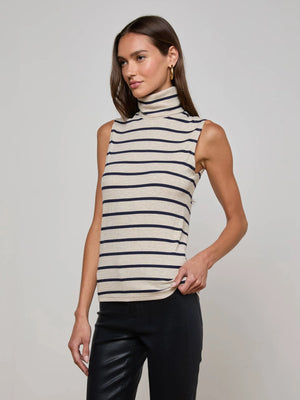 L'Agence Ceci Sleeveless Turtleneck Stripe Top