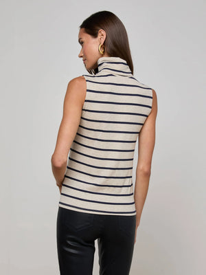 L'Agence Ceci Sleeveless Turtleneck Stripe Top