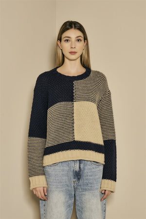 BYE Be Your Essence Color Block Sweater