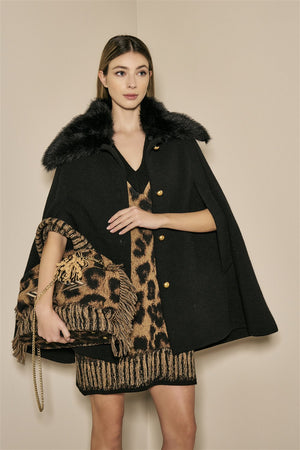 BYE Be Your Essence Faux Fur Collar Knit Cape