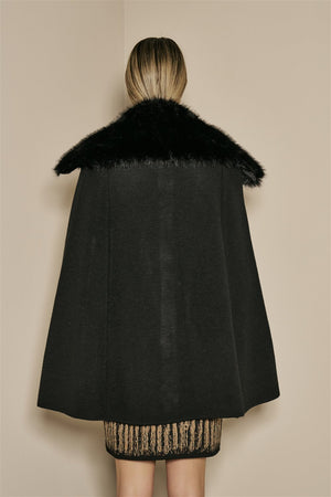 BYE Be Your Essence Faux Fur Collar Knit Cape