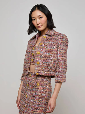 L'Agence Jia Crop 3/4 Sleeve Jacket, Mauve and Tan Tweed
